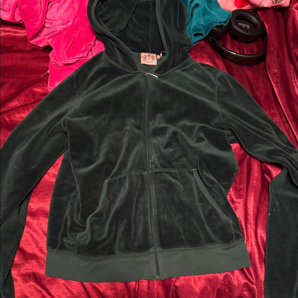 Vintage Juicy Couture Dark Green Velour Hoodie